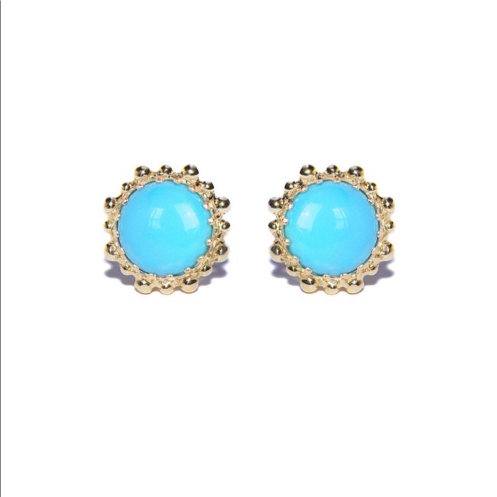 Anzie 14K Yellow Gold Turquoise Earring Studs